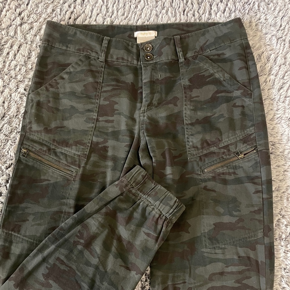 Cotton/Span Green Camo Cargo Joggers